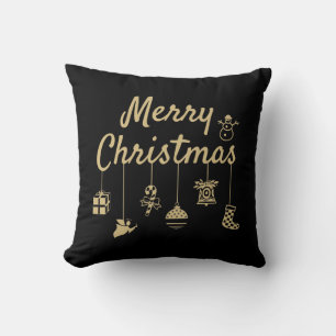 Coussin Joyeux Noël Ornements or