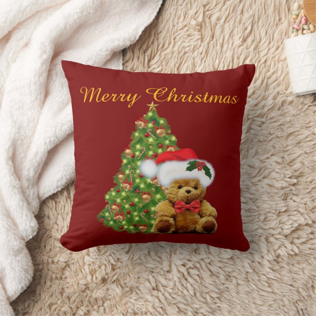 Coussin Joyeux Noël Ourson en peluche mignon (Couverture)