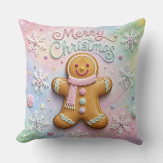 Coussin Joyeux Noël Pâtisserie Gingerbread Flocons de Neig