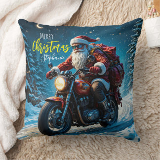 Coussin Joyeux Noël Père Noël à moto