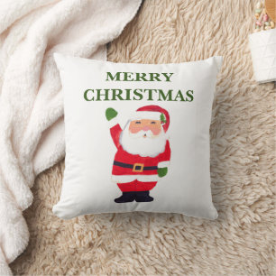 Coussin Joyeux Noël Père Noël Aquarelle festive Nostalgiqu
