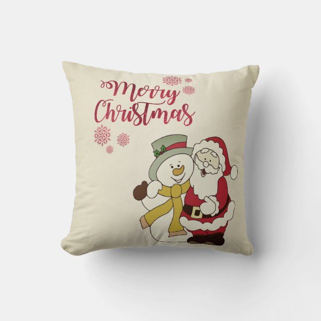 Coussin Joyeux Noël,Père Noël,Bonhomme de neige (Recto)