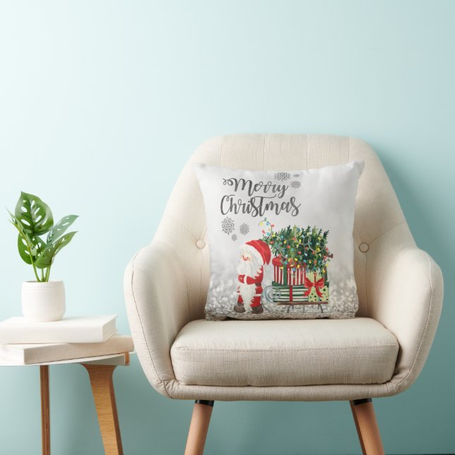 Coussin Joyeux Noël,Père Noël,Trainée,Cadeaux (Chaise)