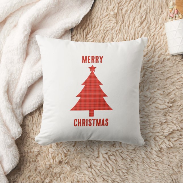 Coussin Joyeux Noël personnalisé rouge plaid (Couverture)