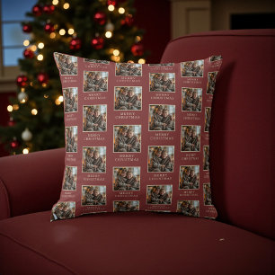 Coussin Joyeux Noël Photo Fêtes Rouge