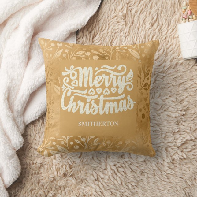 Coussin Joyeux Noël Pinceau Or Nom Script (Couverture)