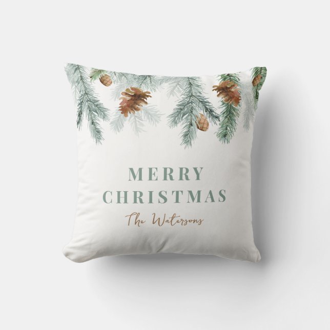 Coussin joyeux Noël pines vacances (Recto)