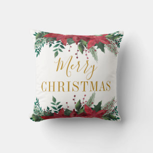 Coussin Joyeux Noël Poinsettia Floral