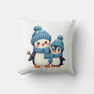 Coussin Joyeux Noël Pour Cadeau Manchot Bonhomme de Neige