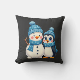Coussin Joyeux Noël Pour Cadeau Manchot Bonhomme de Neige