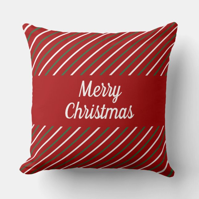 Coussin Joyeux Noël rayé rouge  (Recto)