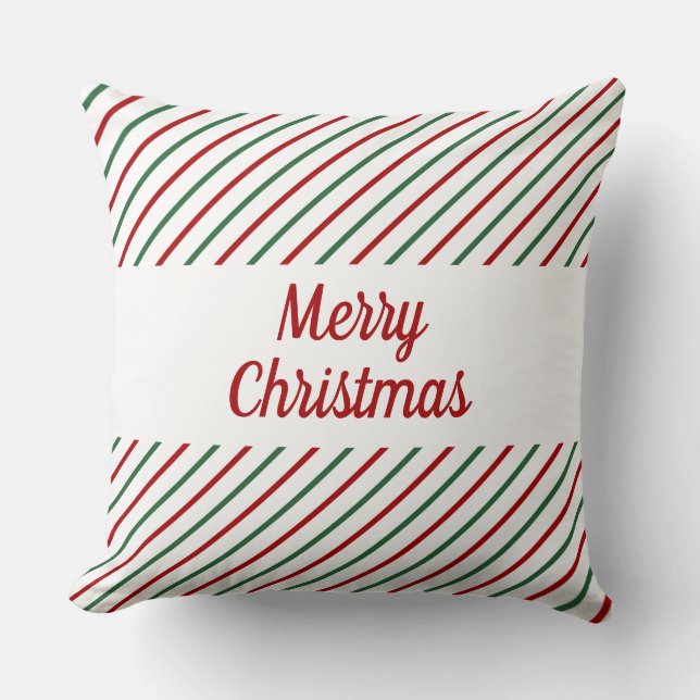Coussin Joyeux Noël rayé rouge vert blanc  (Recto)