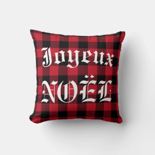 Coussin Joyeux Noel Red Black Buffalo Check Lumberjack