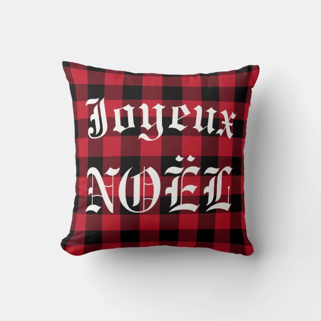 Coussin Joyeux Noel Red Black Buffalo Check Lumberjack (Recto)