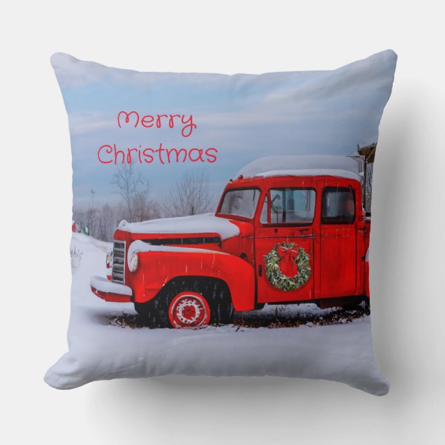 Coussin Joyeux Noël Red Truck Country Festive (Recto)