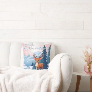 Coussin Joyeux Noël Réindeer de dessin animé mignon en hiv