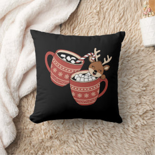 Coussin Joyeux Noël Renne Mignon Famille Noël Café 