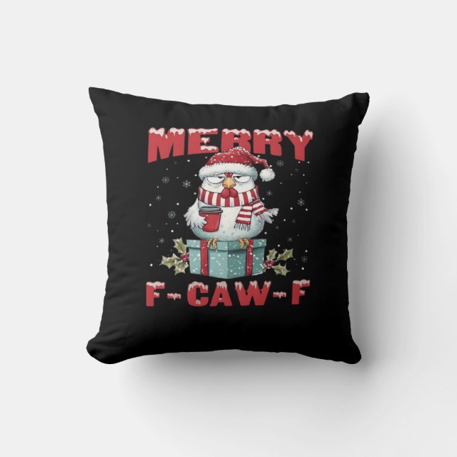 Coussin Joyeux Noël rétro F-Caw-F Poulet  (Recto)