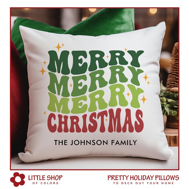 Coussin Joyeux Noël Rétro Nom Personnalisable (Créateur téléchargé)
