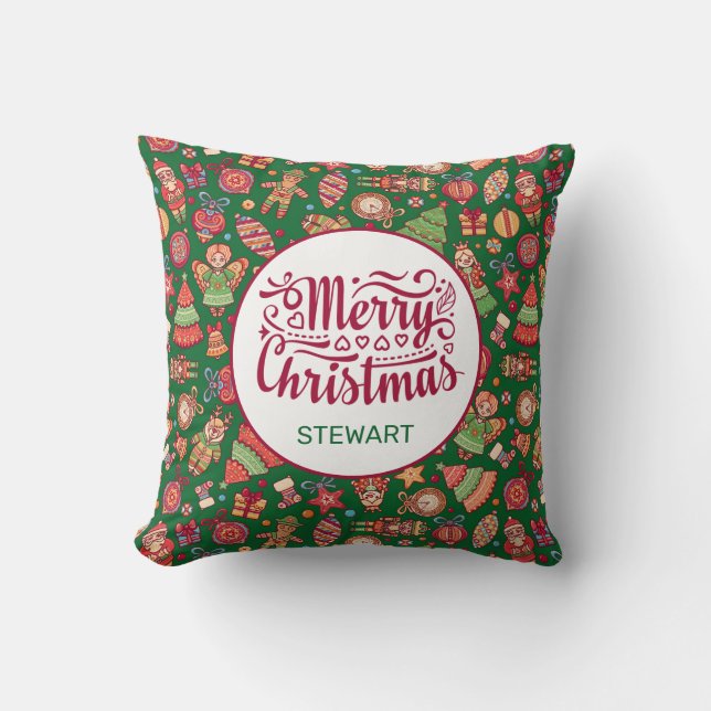 Coussin Joyeux Noël Rétro Personnalisé (Recto)