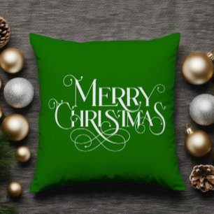 Coussin Joyeux Noël Retro Typographie blanche sur Green
