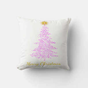Coussin Joyeux Noël, rose et or arbre avec étoile