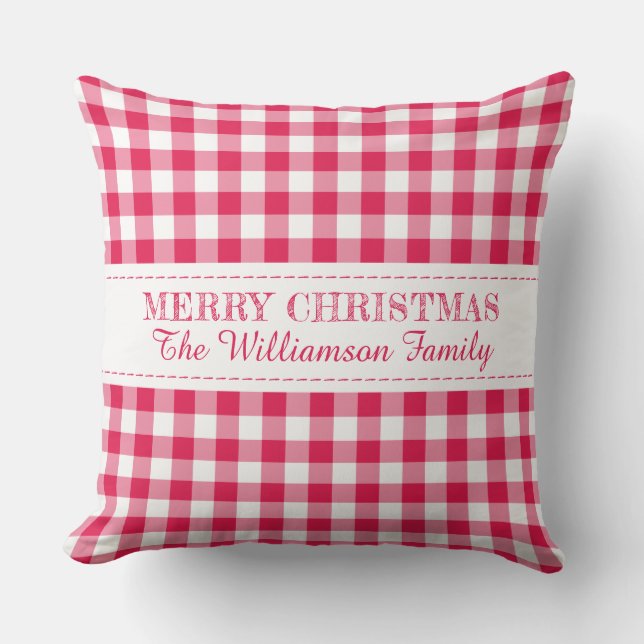 Coussin Joyeux Noël Rouge En vichy Nom du monogramme (Recto)