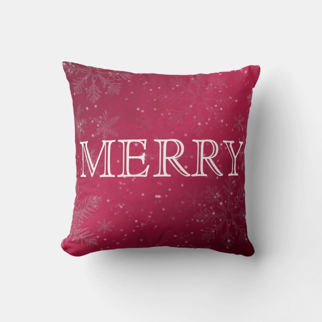 Coussin Joyeux Noël rouge et blanc décoratif (Recto)