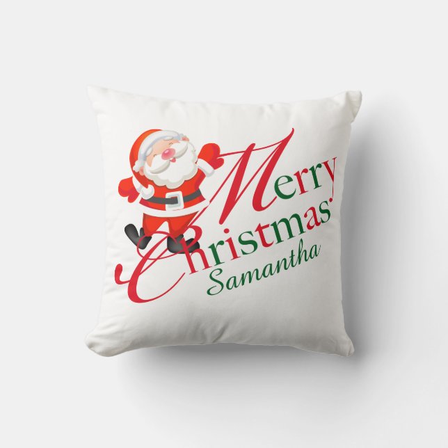 Coussin Joyeux Noël Rouge et Blanc Vacances (Recto)