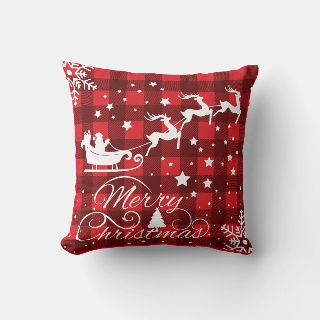 Coussin Joyeux Noël rouge moderne (Recto)