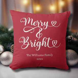 Coussin Joyeux Noël rouge personnalisé et brillant