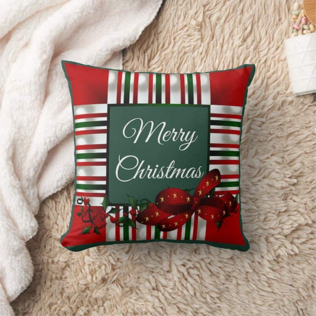 Coussin Joyeux Noël Rouge Vert Plaid (Couverture)