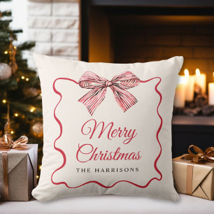 Coussin Joyeux Noël Ruban Prépa Famille Monogramme