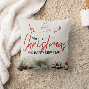 Coussin Joyeux Noël simple rouge et blanc