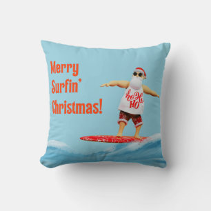 Coussin Joyeux Noël Surfin Père Noël sur Surboard