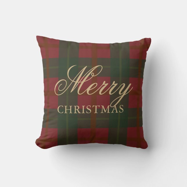 Coussin Joyeux Noël Tartan Rouge Or Vert (Recto)