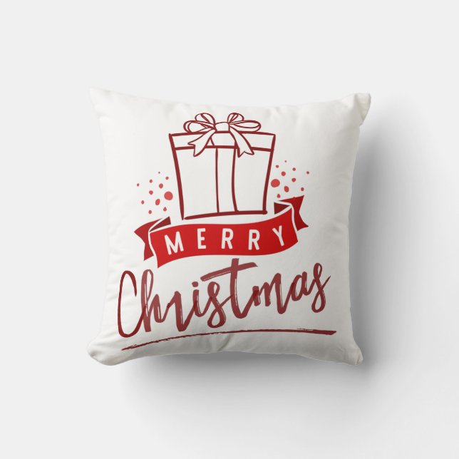 Coussin Joyeux Noël Typographie Cadeau Bourgogne Présent (Recto)