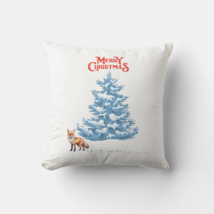 Coussin Joyeux Noël Un renard marchant dans la neige