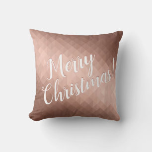 Coussin Joyeux Noël vacances rose or chic métallique