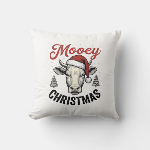 Coussin Joyeux Noël Vache Chapeau de Père Noël Gravure Vin