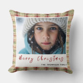 Coussin Joyeux Noël vintage plaid photo personnalisée (Recto)