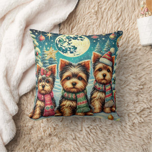 Coussin Joyeux Noël vintage Terrier Yorskhire Yorkie