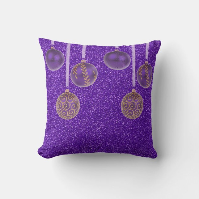 Coussin Joyeux Noël violet Baubles Parties scintillant Cou (Recto)