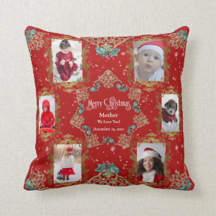 Coussin Joyeux Noël We Love You Family Photo Collage