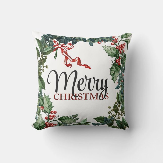 Coussin Joyeux Noël Wreath Vacances Bow verdure (Recto)