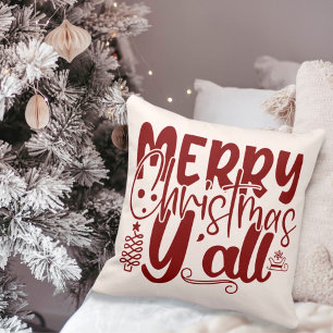 Coussin Joyeux Noël Y’all Typographie Crème de vacances
