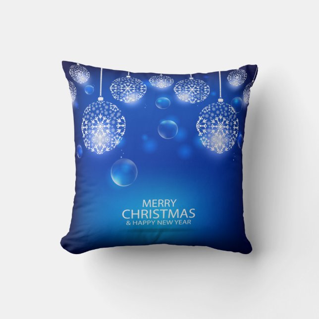 Coussin Joyeux Nouvel An Joyeux Noël Ornament Bleu (Recto)
