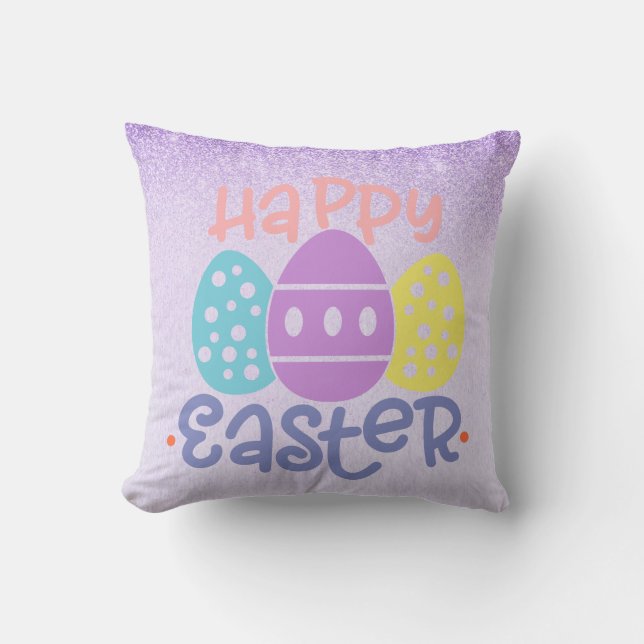 Coussin Joyeux Oeufs de Pâques Printemps pourpre (Recto)