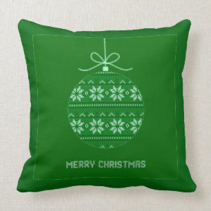 Coussin Joyeux ornement de Noël blanc et vert