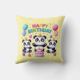 Coussin Joyeux Pandas d'anniversaire
